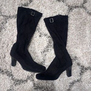 Expressions Black Suede Heeled Boots